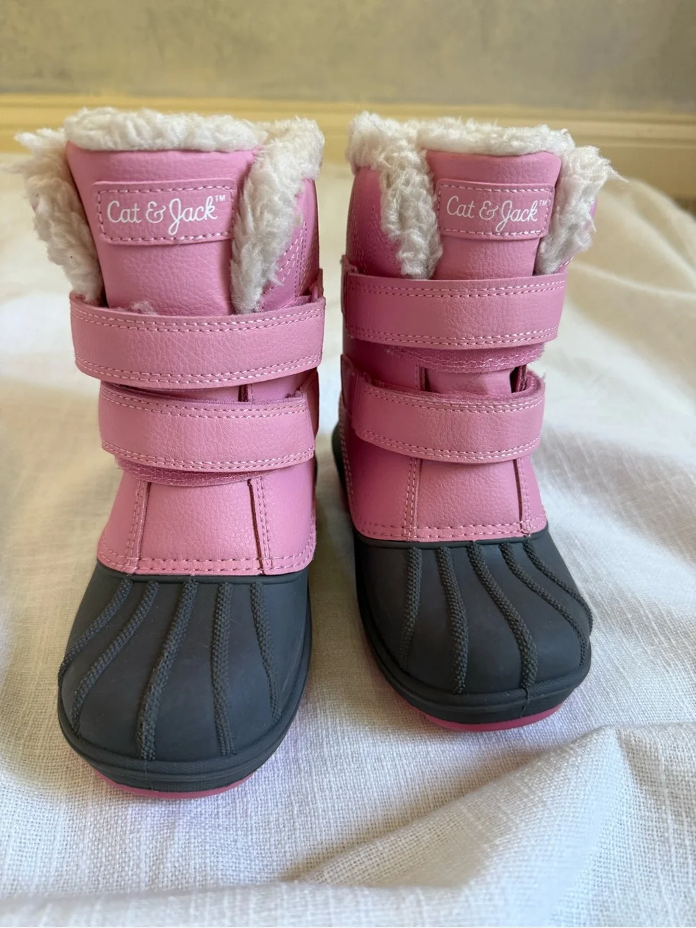 Cat & Jack Pink and Gray Snow Boots with Faux Fur Trim